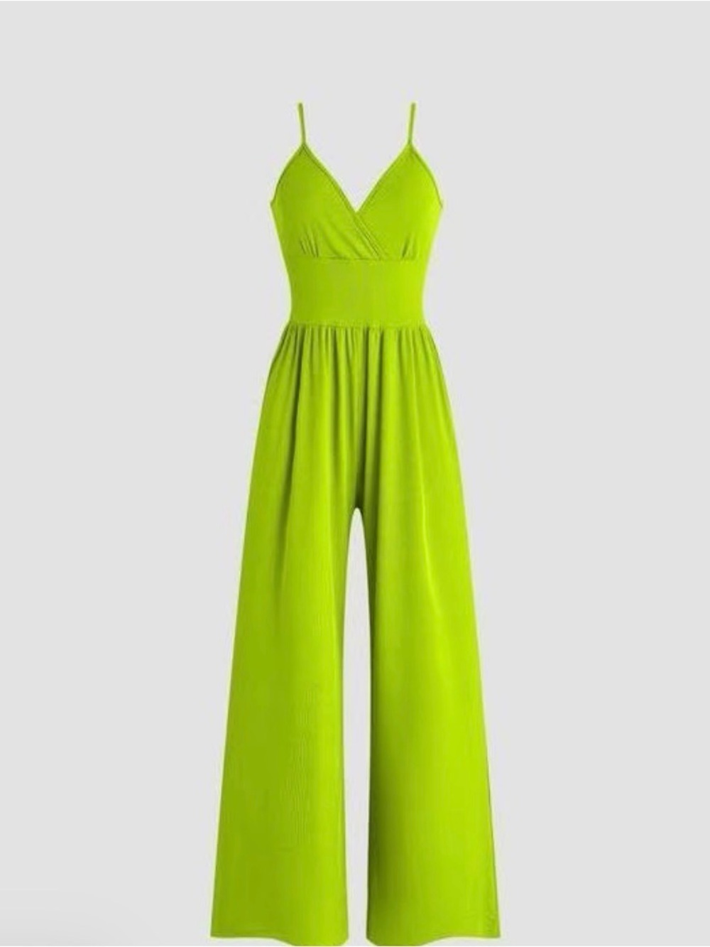 Sleeveless V-Neck Wide-Leg Jumpsuit in Lime Green - Picture 1 of 6